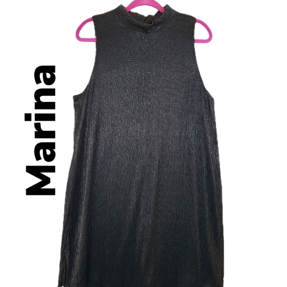 Marina Black A-Line Chiffon Sparkle Evening Cocktail Wedding Dress Sz 14 - Picture 1 of 11